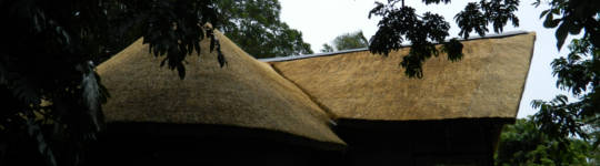 Thatch and onduline combined on a roof, south africa